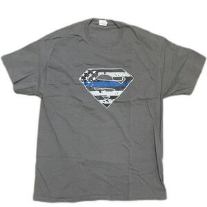 Manteca Police Chiefs JR. Academy Grey Superman Hero T-Shirt. Cotton SIZE XL